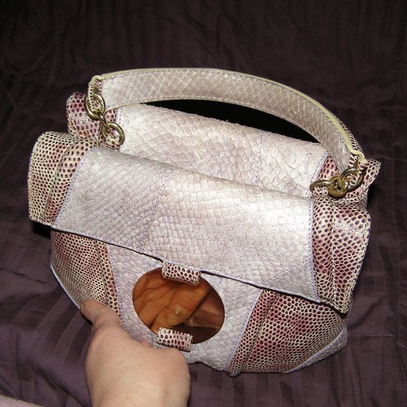 💜 RARE STUART WEITZMAN Snakeskin Reptile Structured Bag EUC - Picture 7 of 16